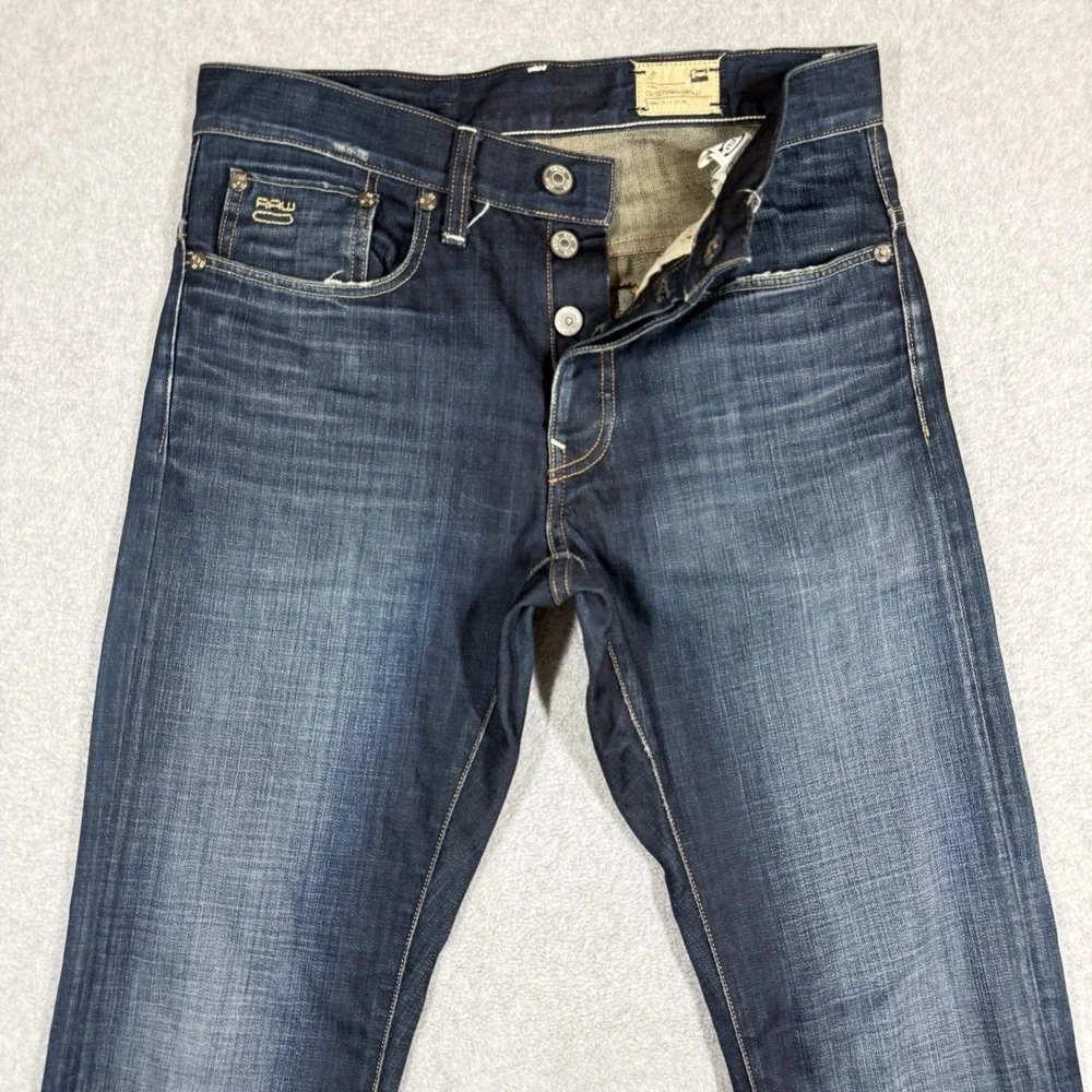 G Star RAW Jeans Men 31x34 Blue 3301 Straight Leg Dark Wash Button Fly Denim - Picture 2 of 12